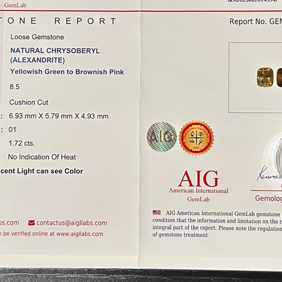 💎 1.72ct NATURAL ALEXANDRITE Certified Color Change Gemstone RARE Investment 💎 - Picture 4 of 5